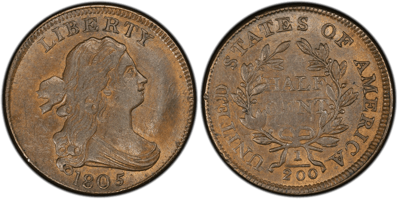 1805 Draped Bust Half Cent - Small 5, Stems