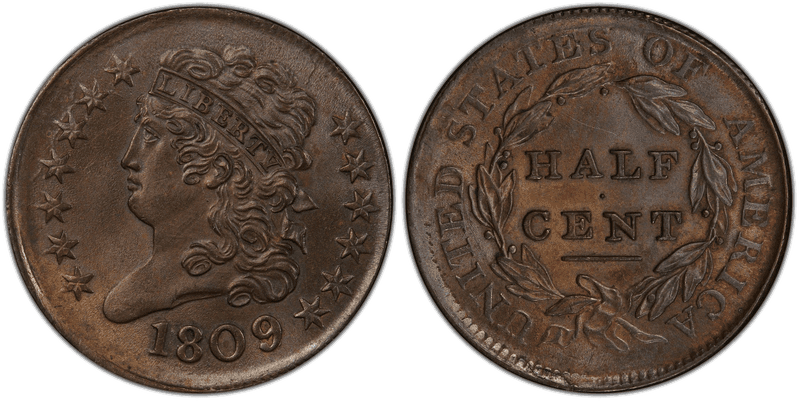 1809 Classic Head Half Cent - 1809/6, 9 over Inverted 9