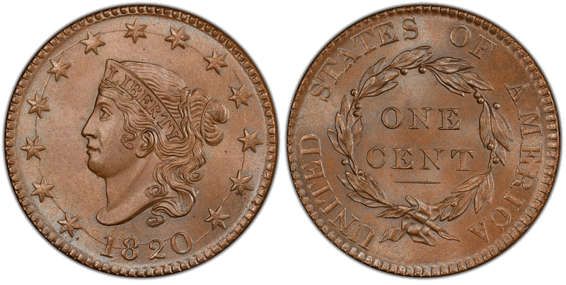 1820 Matron Head Coronet Head Cent - Large Date