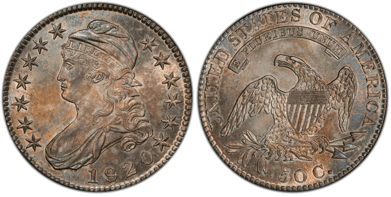 1820 Capped Bust Half Dollar - Sq. 2, Lg Date, Knob 2