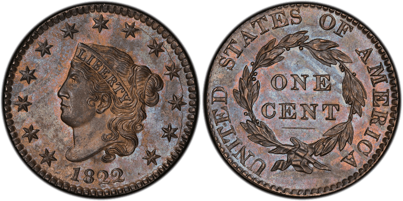 1822 Matron Head Coronet Head Cent Base