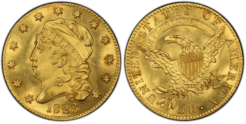1823 Capped Head to Left Half Eagle