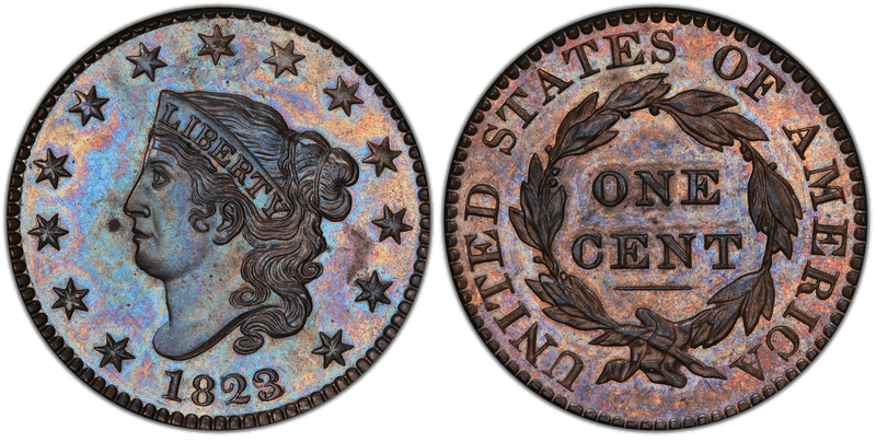 1823 Matron Head Coronet Head Cent Base