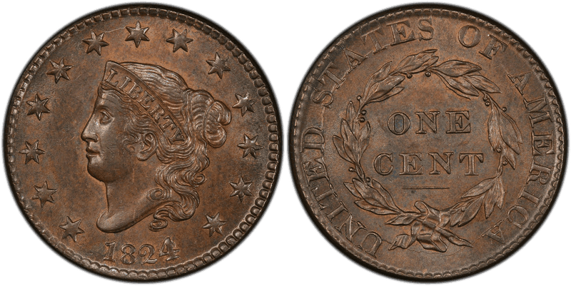 1824 Matron Head Coronet Head Cent Base