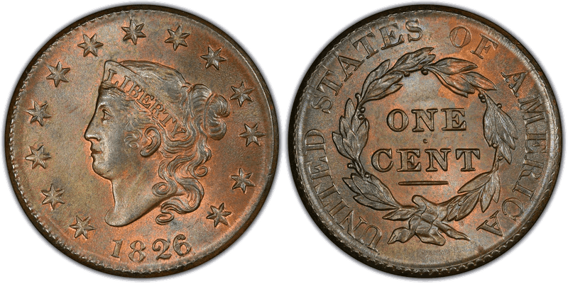 1826 Matron Head Coronet Head Cent Base