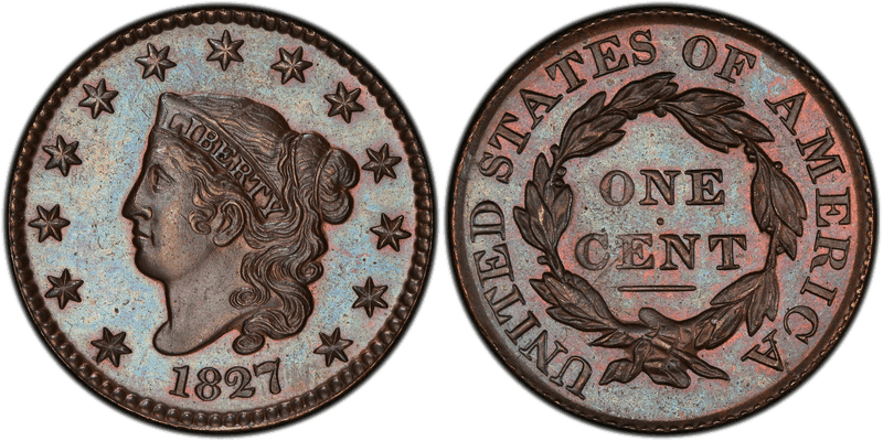 1827 Matron Head Coronet Head Cent Base