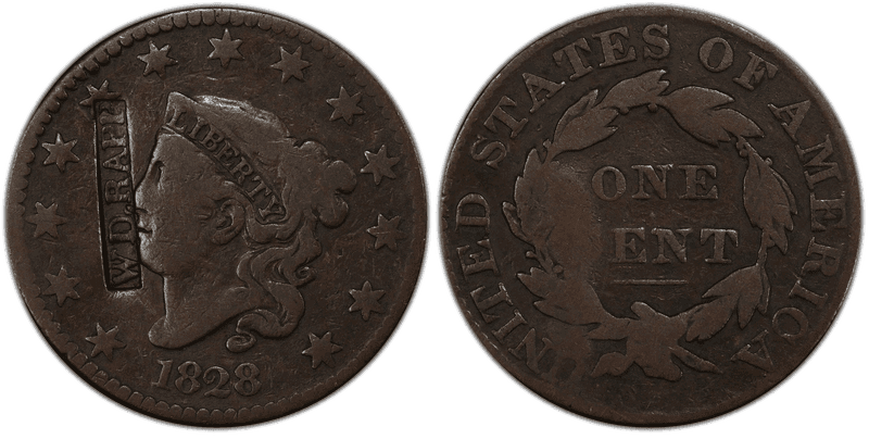 1828 Matron Head Coronet Head Cent - Brunk R-79 Large Narrow Date W D. Rapp