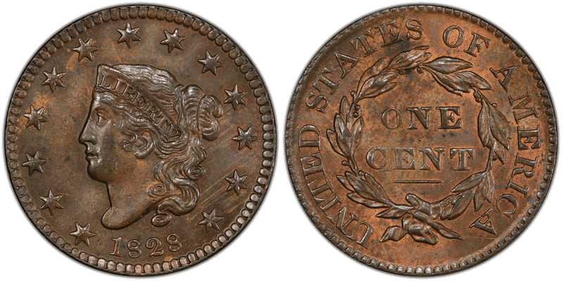 1828 Matron Head Coronet Head Cent - Small Wide Date