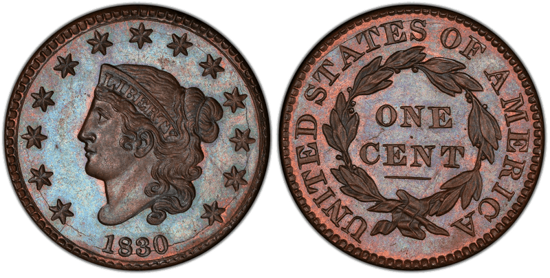1830 Proof Matron Head Coronet Head Cent