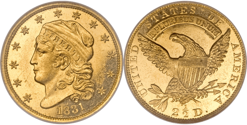 1831 Capped Head to Left Quarter Eagle