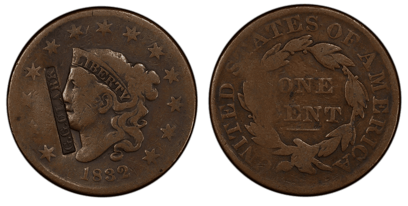 1832 Matron Head Coronet Head Cent - Brunk C-494 G.G. Clark