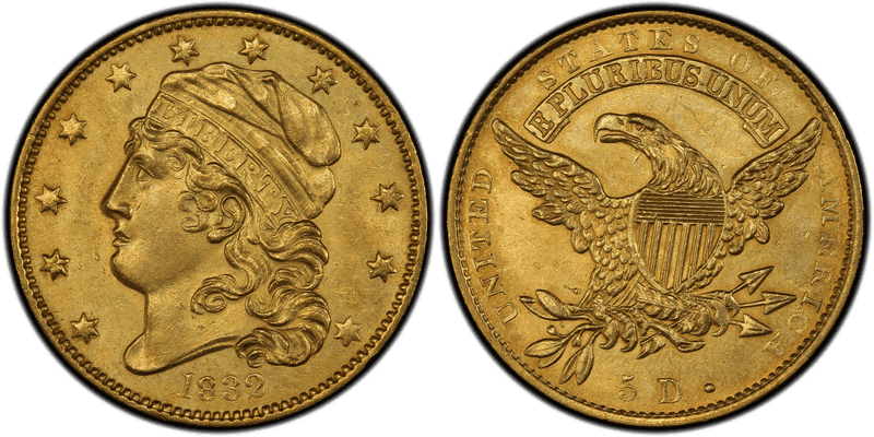 1832 Capped Head to Left Half Eagle