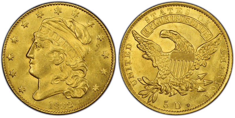 1832 Capped Head to Left Half Eagle - 13 Stars