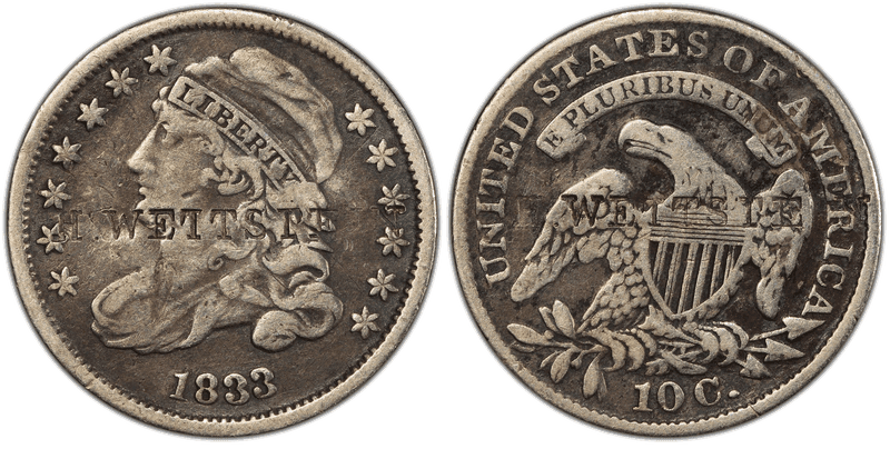 1833 Capped Bust Dime - Brunk W-438 H. Wettstein Last 3 High