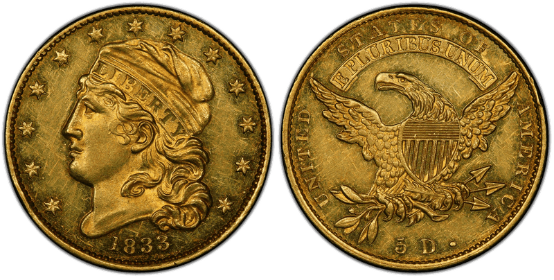 1833 Capped Head to Left Half Eagle