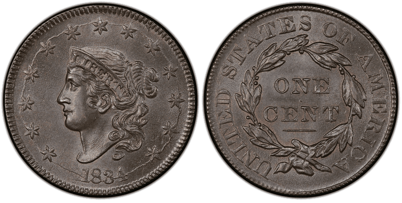 1834 Matron Head Coronet Head Cent Base
