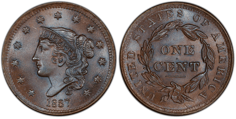 1837 Modified Matron Head Coronet Head Cent Base