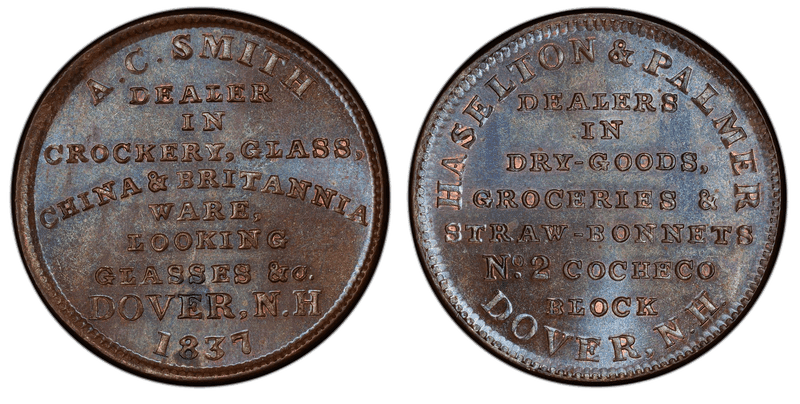 (1837) Copper Token HT-192, A.C. Smith Haselton & Palmer NH