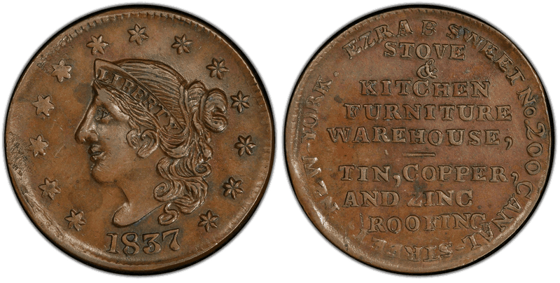 (1837) Copper Token HT-334, Ezra B. Sweet NY