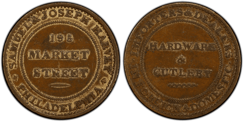 (1837) Brass Token HT-410, RE Samuel & Joseph Harvey PA