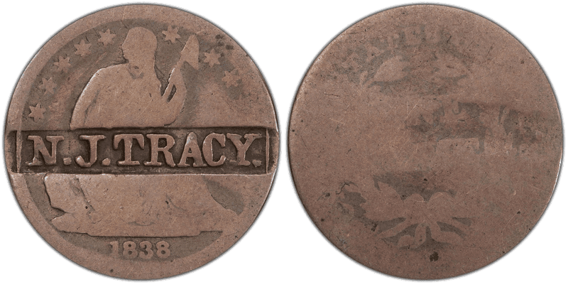 1838 Seated Liberty Dime - Brunk T-387 N.J. Tracy
