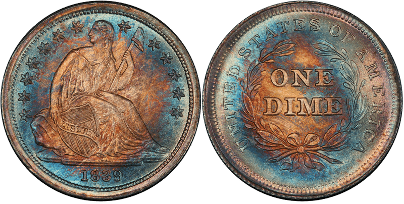 1839 Seated Liberty Dime - No Drapery