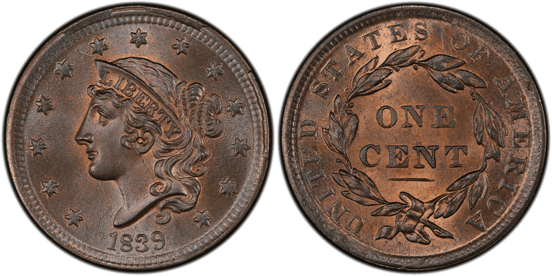 1839 Modified Matron Head Coronet Head Cent - Silly Head