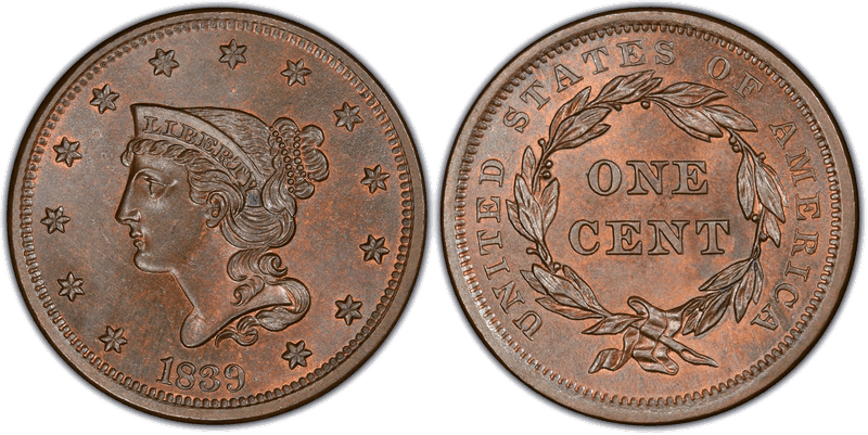 Braided Hair Coronet Head Cents 1839-1857