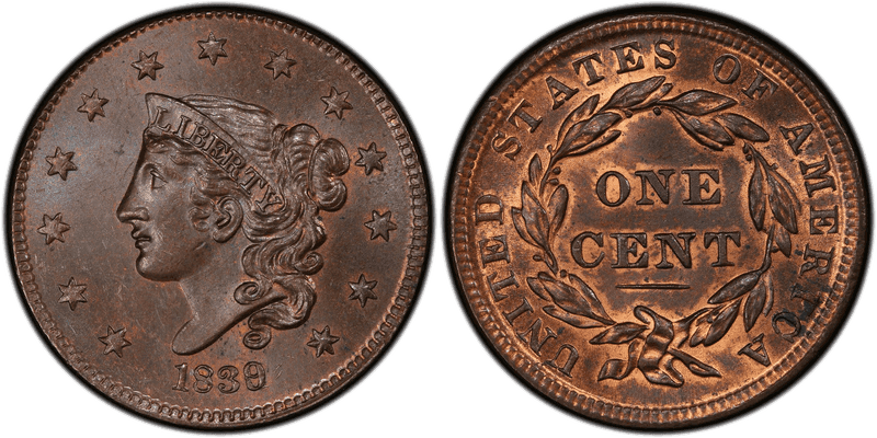 1839 Modified Matron Head Coronet Head Cent