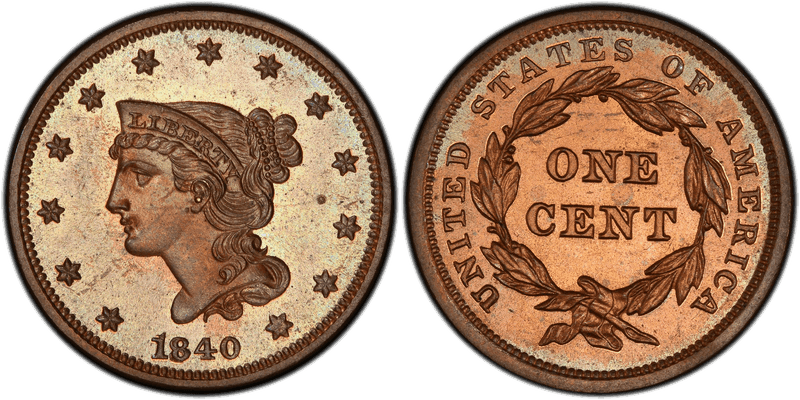 1840 Braided Hair Coronet Head Cent Base