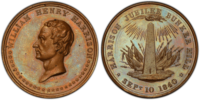 1840 Medal WHH 1840-4 Copper, Harrison Jubilee Bunker Hill Campaign