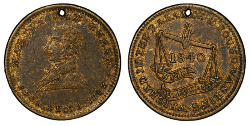 1840 Token DeWitt MVB 1840-9 Brass Holed Martin Van Buren Campaign