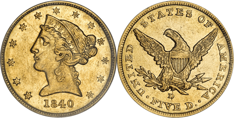 1840 (D) Liberty Head Half Eagle - Small D