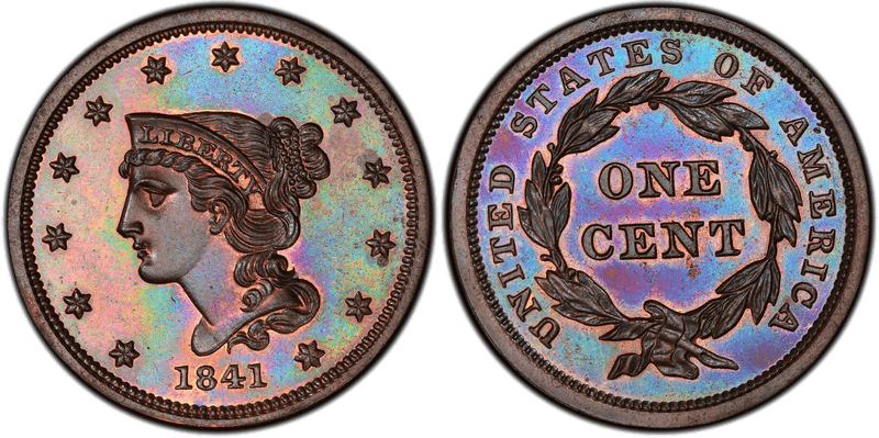 1841 Braided Hair Coronet Head Cent Base
