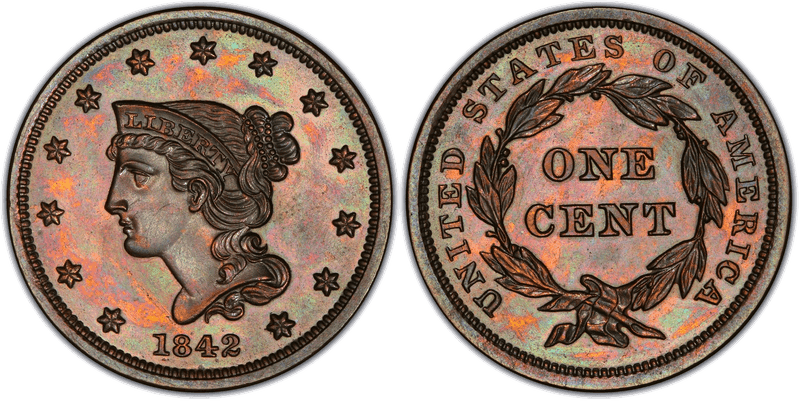 1842 Proof Braided Hair Coronet Head Cent