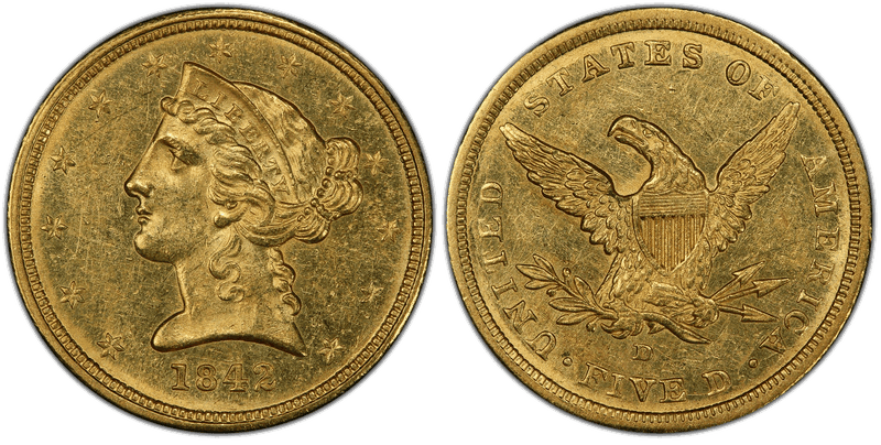 1842 (D) Liberty Head Half Eagle - Small Date