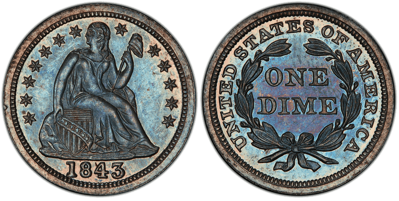 1843 Proof Seated Liberty Dime
