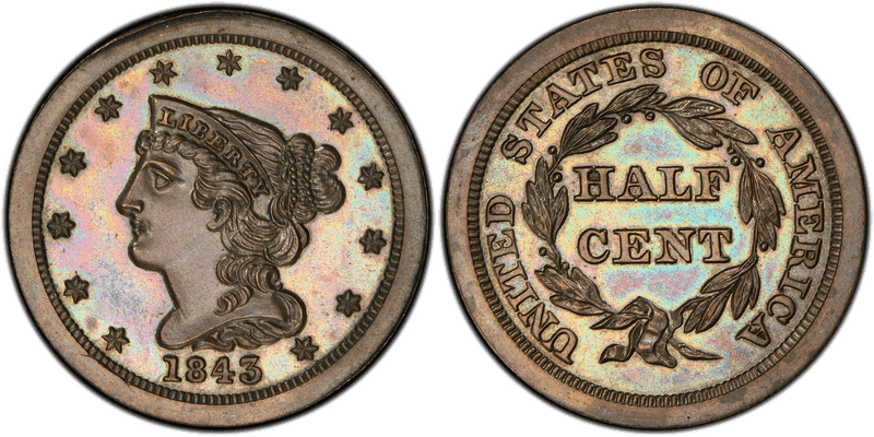 1843 Braided Hair Half Cent