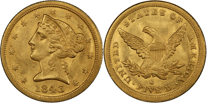 1843 Liberty Head Half Eagle