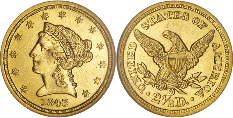 1843 (D) Liberty Head Quarter Eagle - Large D