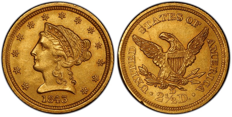 1843 (D) Liberty Head Quarter Eagle - Small D