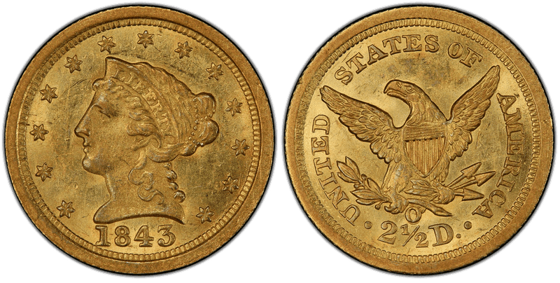 1843 (O) Liberty Head Quarter Eagle - Large Date