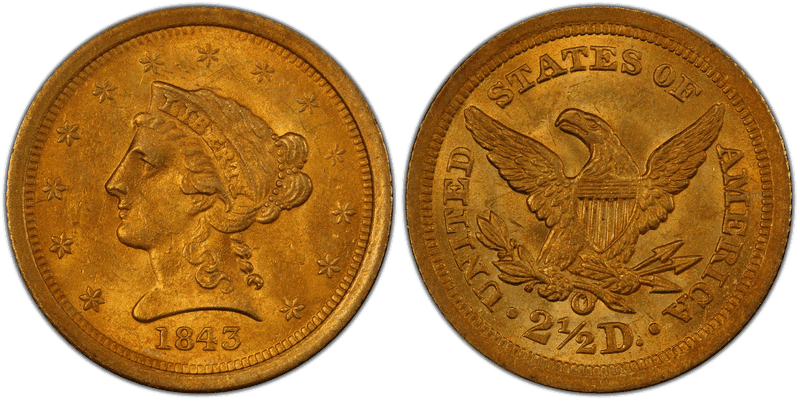 1843 (O) Liberty Head Quarter Eagle - Small Date