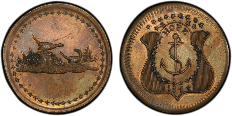 (1844) Copper Civil War Patriotic Token F-481/489a, Hope/Game Birds