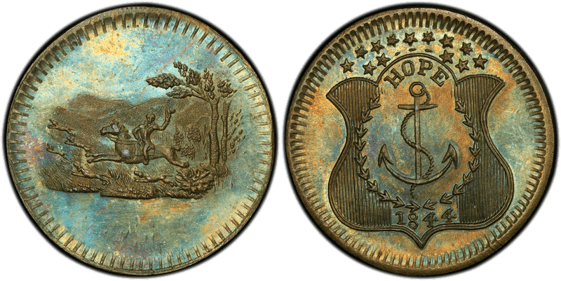 (1844) Brass Civil War Patriotic Token F-481/490b, Hope/Huntsman