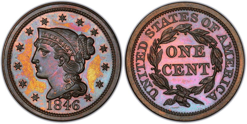 1846 Braided Hair Coronet Head Cent - Proof Tall Date
