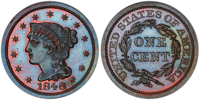 1846 Proof Braided Hair Coronet Head Cent