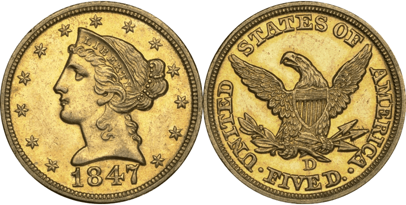 1847 (D) Liberty Head Half Eagle