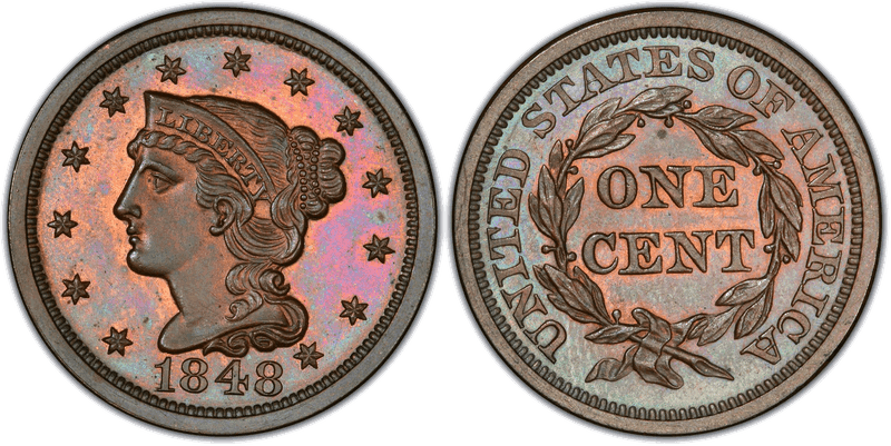 1848 Braided Hair Coronet Head Cent Base