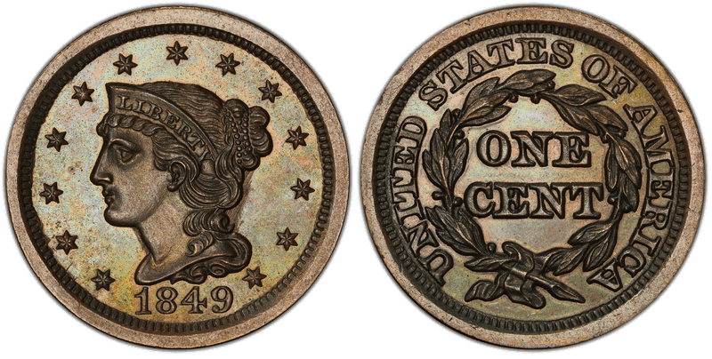 1849 Braided Hair Coronet Head Cent Base
